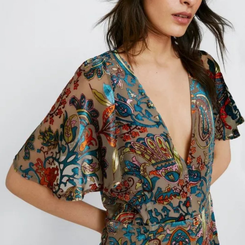 Paisley Wide Leg Angel Sleeve Jumpsuit (Nasty Gal)